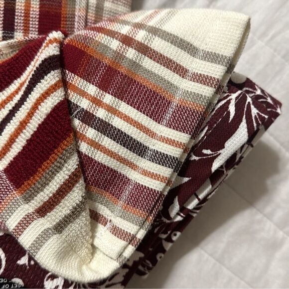 LRL Burgundy White Ivory Plaid Berry Terrycloth Cotton Dish Kitchen Towels - Picture 6 of 8